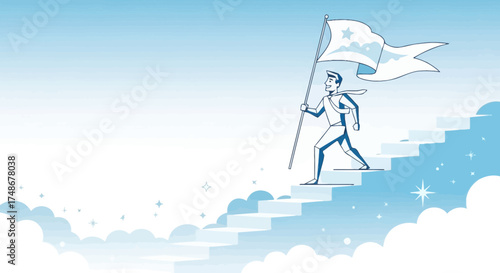 Triumphantly Reaching Goals: A Determined Individual Ascends to Victory on a Staircase
