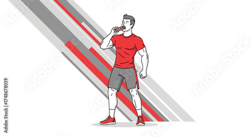 Vector illustration of a man taking a break to drink something after a workout