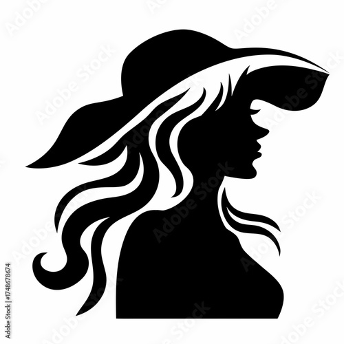 black silhouette of a woman with flowing hair 