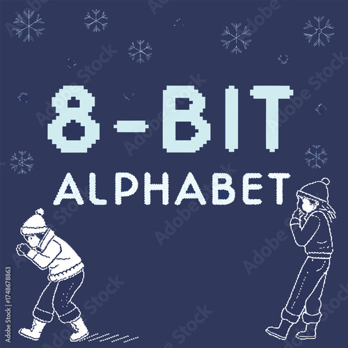 8- Bit Alphabet with Winter Children and Snowflakes