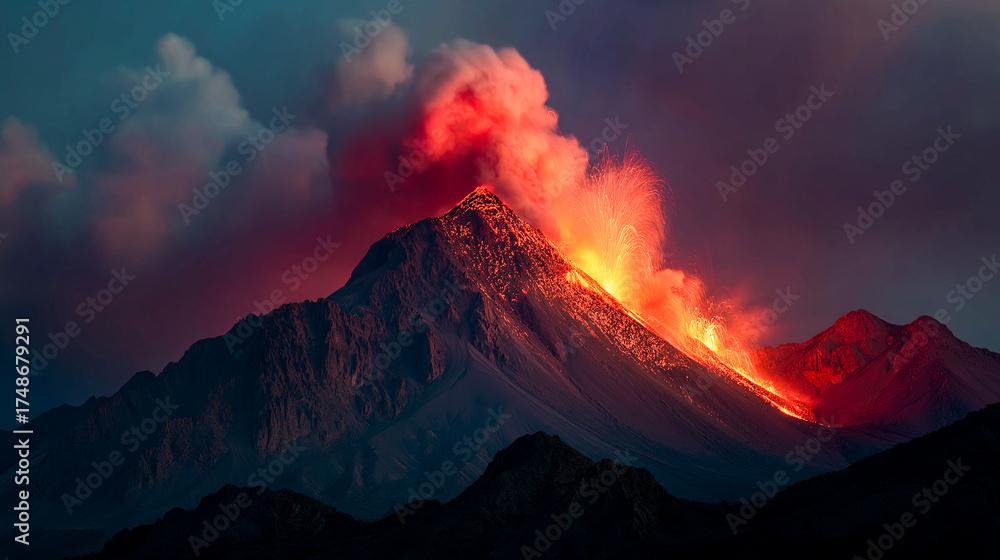 Fototapeta premium volcano erupting with glowing lava
