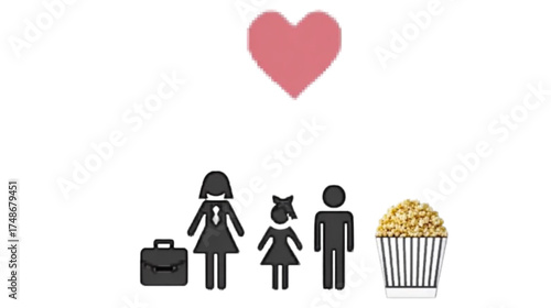 Conceptual illustration of work life balance with family and leisure.