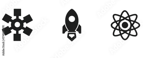 Set of black icons for technology science and space.