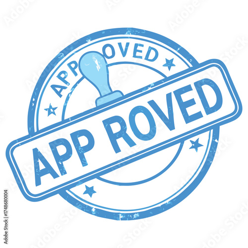 Blue Stamp Approved Seal with Official Approval Mark of Approval