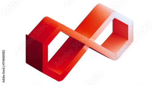 Isometric red and orange geometric infinity symbol object.