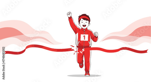 Victorious Athlete Achieving Victory Breaking Through The Finish Line In Joyous Celebration