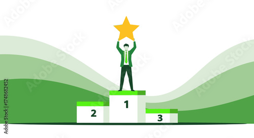 Victorious Figure Celebrates Achievement On Podium, Demonstrating Success And Triumph
