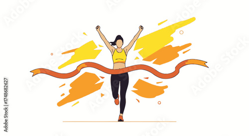 Victorious Runner Celebrating Victory Crossing Finish Line With Arms Raised High