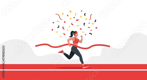 Victorious Runner Crossing Finish Line amid Celebration of Success and Achievement