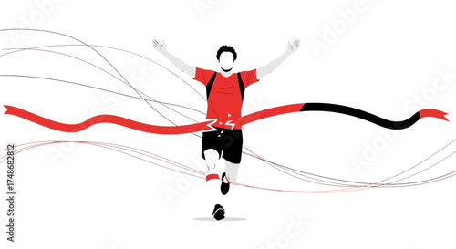Victory Run: A Silhouette Champion Crossing The Finish Line With Arms Raised