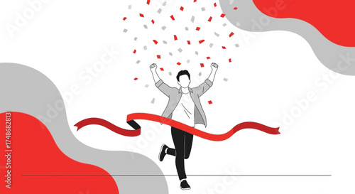 Victory Celebration Minimalist Illustration of Person Crossing Finish Line in Success