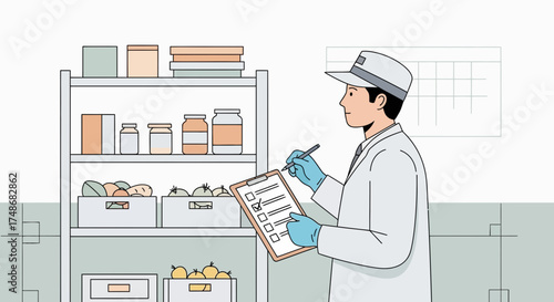 Warehouse Inspector Examining Fresh Produce: Clean Food Safety Inspection Process