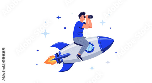 Visionary Astronaut On A Rocket, Exploring Space And Seeking New Opportunities