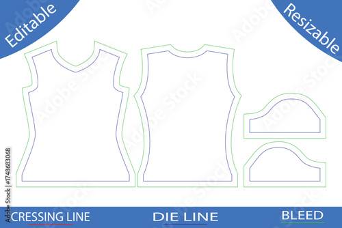 Sewing Pattern Templates for Sleeveless Garments with Die Lines