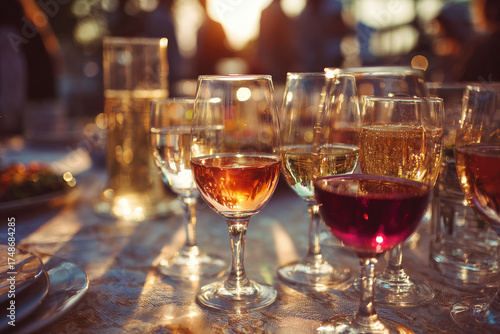 Glasses of wine seen during a friendly party of a celebration