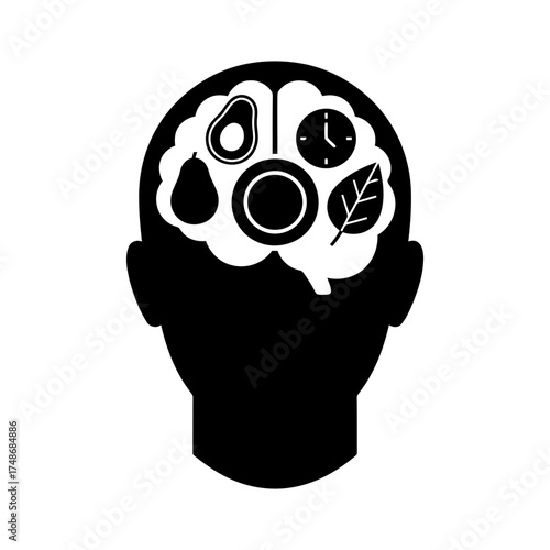 Weight loss diets vector art of brain with healthy food for good brain function