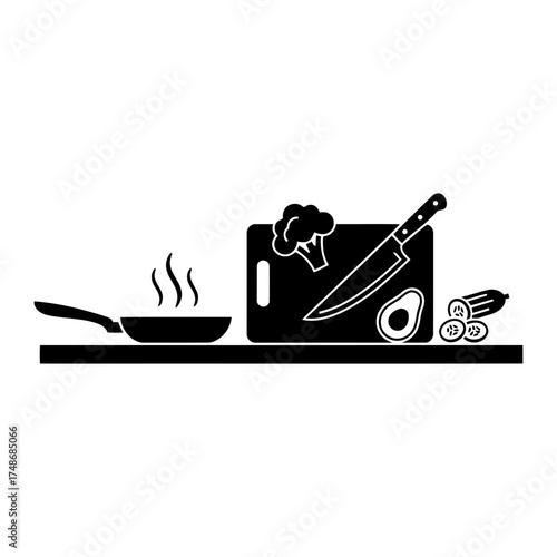 Weight loss diets vector art of kitchenware and food icon, cooking and healthy eating