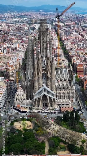 Sagrada Familia At Barcelona In Barcelona Province Spain. Old Town Scenery. Downtown City. Church Skyline. Sagrada Familia At Barcelona Spain. Beautiful Cityscape. Spain Skyline.