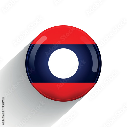 Glass light ball with flag of Laos. Round sphere, template icon. Lao People's Democratic Republic national symbol. Glossy realistic ball, 3D abstract vector illustration. Big bubble.