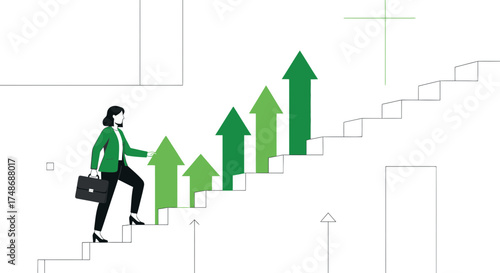 Woman Ascending Stairs Representing Business Growth and Corporate Ladder Success