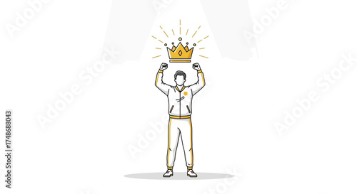 Winning Champion Celebrating Victory With Crown and Success Concept Depicted in Illustration