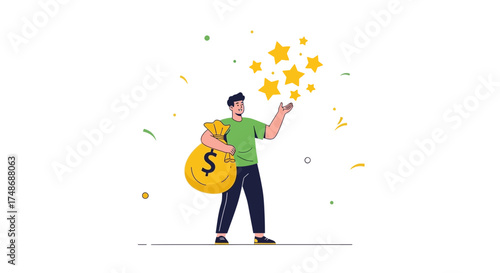 Winning Enthusiast Celebrating Financial Success, Displaying Wealth And Acknowledgment