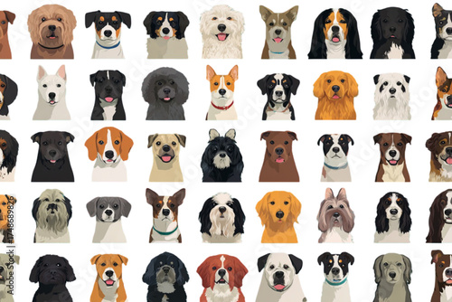 A diverse collection of dog portraits featuring many different breeds.