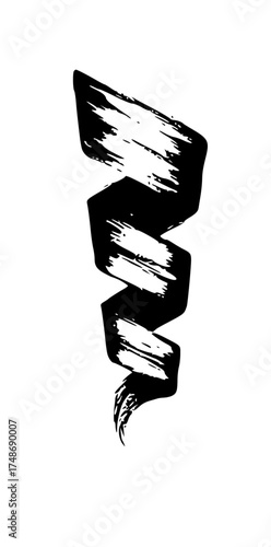 Single artistic hair curl design in black ink on white background