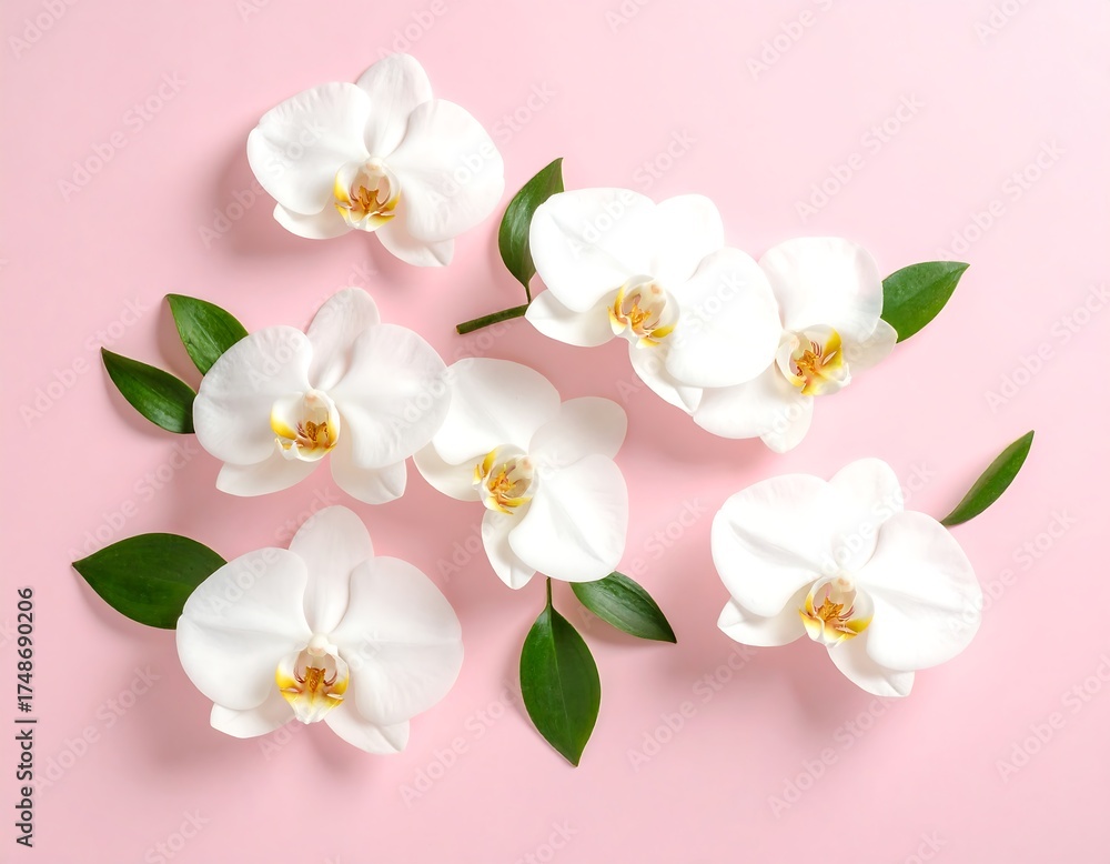 Obraz premium White orchids on a pink background (1)