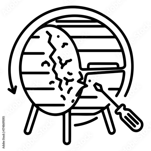 Compost tumbler repair icon with minimalistic design