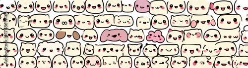 Cute kawaii doodle faces seamless pattern background.