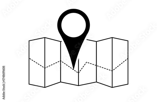 Gps map outline with location pin sign vector icon. Gps marker with map design illustration isolated on white background, to use for gps, travel, vacation, holiday design projects. 