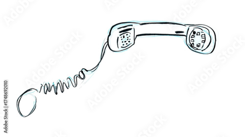 Hand drawn sketch of a vintage telephone receiver with a coiled cord.