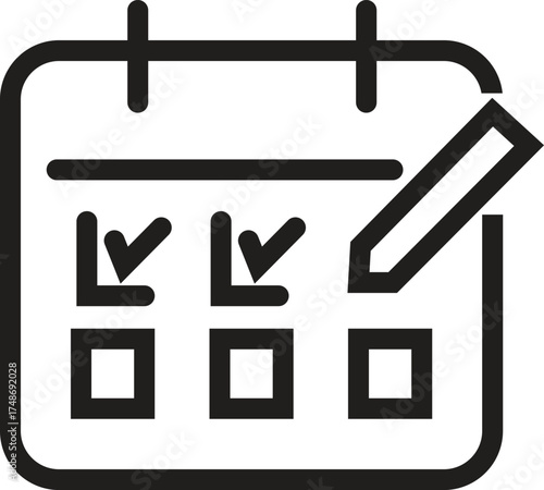 Calendar with Checklist and Pencil for Task Management and Planning. Calendar with checklist and pencil icon representing planning scheduling and task management. 