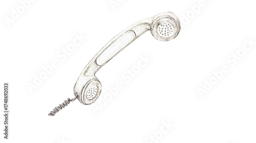 Vintage telephone handset with a coiled cord isolated on a white background.