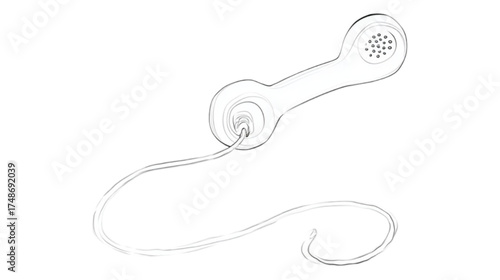 Vintage telephone handset with cord line art illustration.