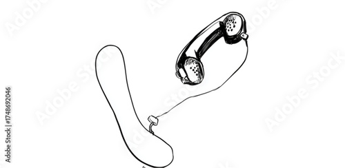 Abstract surreal drawing of two figures communicating by telephone.