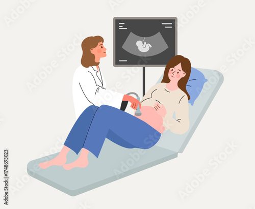 Doctor scanning pregnant woman with scanner machine