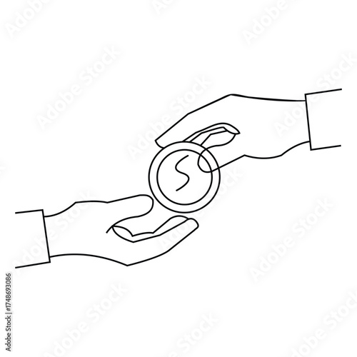 Hand giving coin to another hand