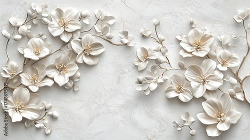 Luxury white embossed petals art high resolution picture