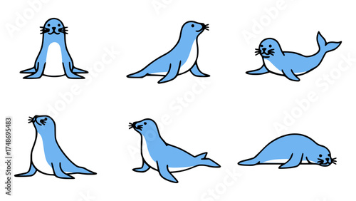 A set of adorable seals in various poses and activities. These playful marine mammals bring joy and a touch of the ocean's charm
