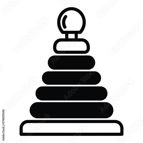 Vector art of black and white illustration of a stacking ring toy
