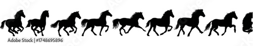 Horse run cycle animation frames shown in black silhouette.