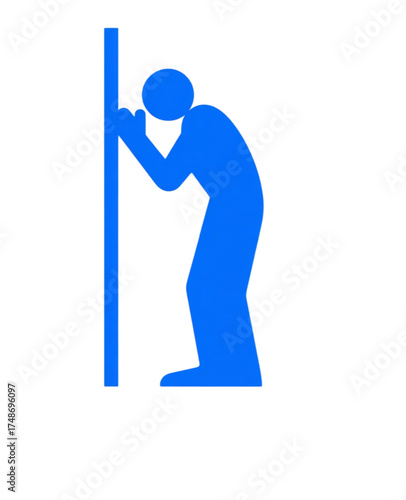Blue pictogram of a person showing despair and sadness.