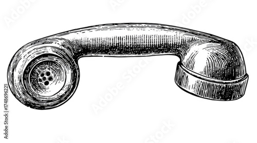 Vintage telephone receiver in a hand drawn sketch style.