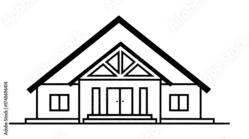 Simple black and white line art icon of a house with a gable roof.