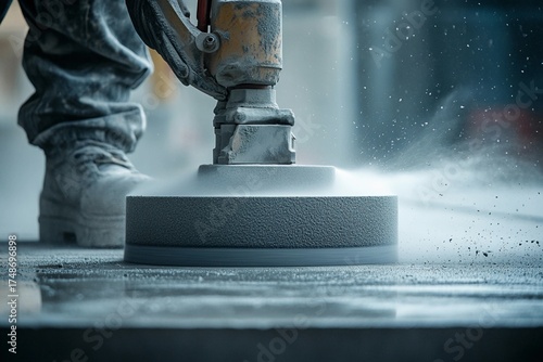 power sander smoothing concrete block