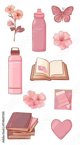 A charming collection of pink aesthetic objects for study and lifestyle.