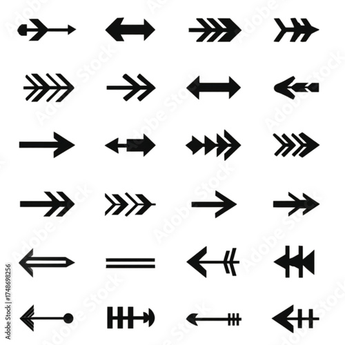 Collection of black arrow icons in various styles.