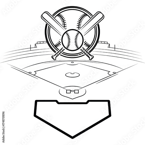 Baseball Field with Home Plate, Bats, and Ball for Sporting Events Design Vector